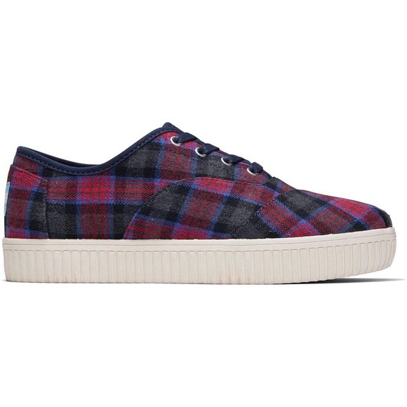 NEW Toms Shoes Womens Size 6 Cordones Indio Sneakers Navy + Red Crosshatch Plaid - Picture 2 of 14